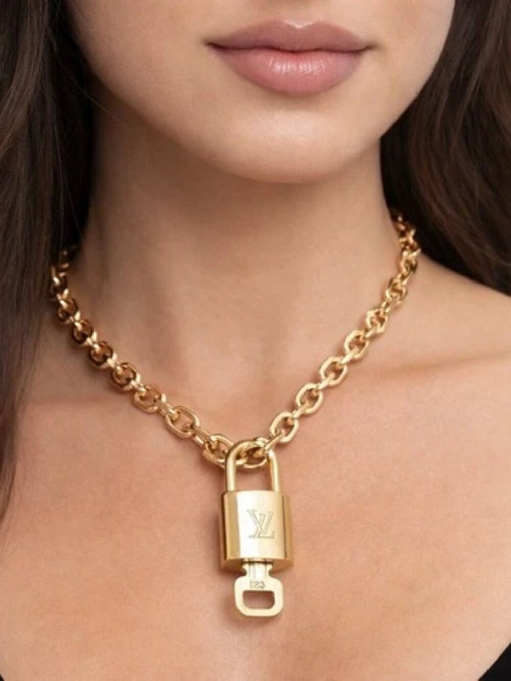 Gold-Plated Necklace with Authentic Louis Vuitton Padlock